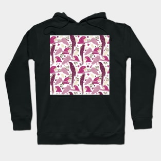 Ara Parrot Tropical Leaves Pink and Bordeaux Hoodie